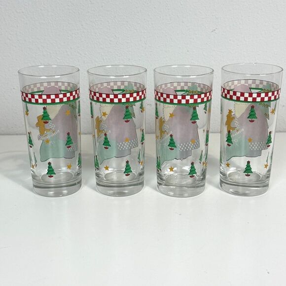 4 Vintage Debbie Mumm Woodland Santa Christmas Glass Cups - Picture 3 of 5
